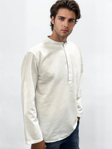 Λινή Πουκαμίσα Μακρύ Μανίκι Slim-fit LEANDRO 33-7455 Λευκό