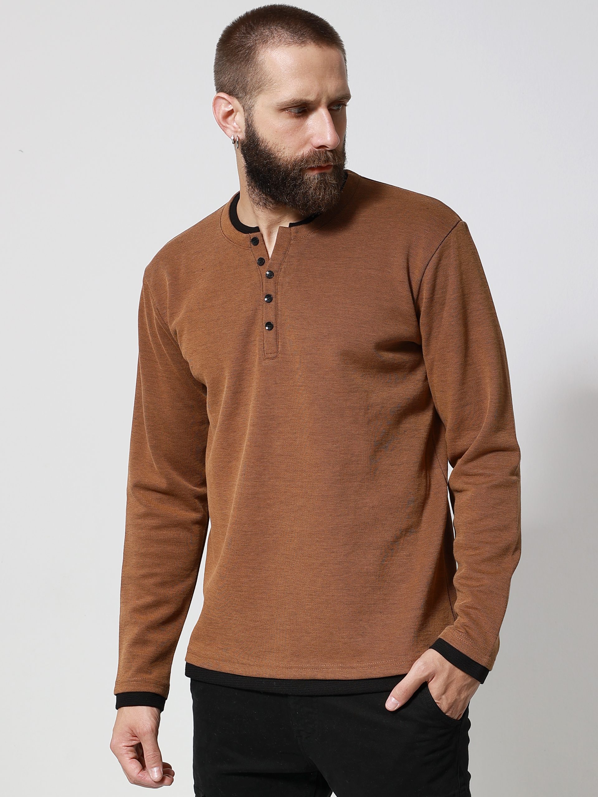 3092 Ανδρική Μπλούζα Long Sleeve HENRY 206097 Camel - Image 1