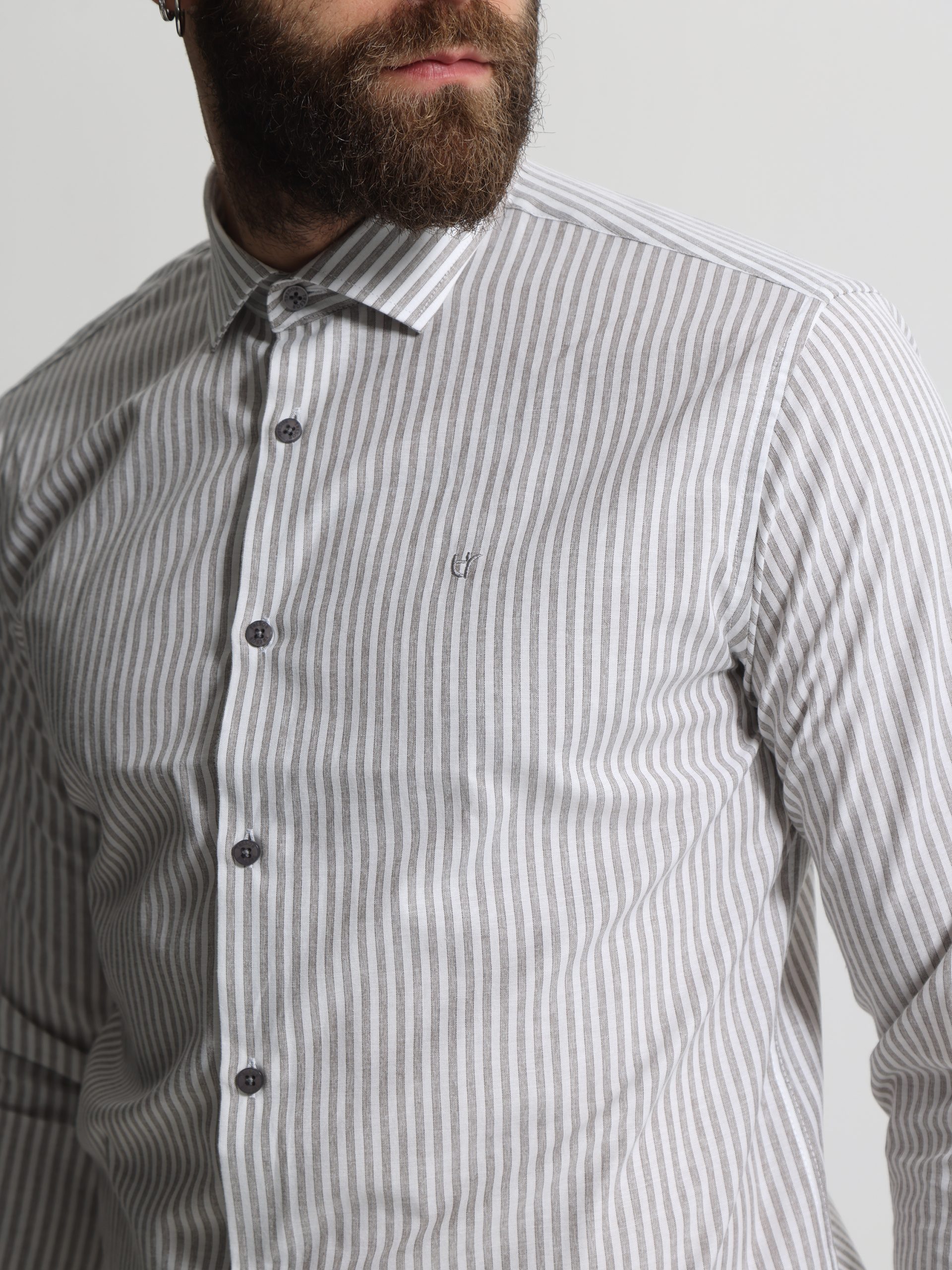 0733 Ριγέ Πουκάμισο TAILOR-FIT Bilbao 33-8177 Γκρι Φαρδιά γραμμή - Image 1