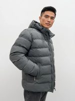 Ανδρικό Κοντό Puffer Jacket Μπουφάν 34-220 Γκρι - Image 6