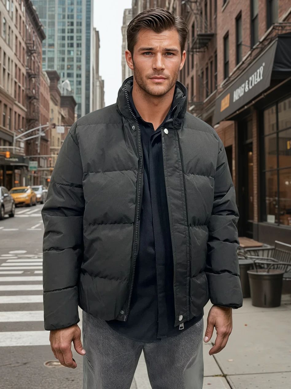IMG_3565 copy-Gary-Light Studio-Gary-NY Cityscape Ανδρικό Κοντό Puffer Jacket Μπουφάν 34-222 Μαύρο - Image 1