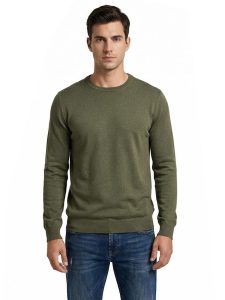 Ανδρικό Πλεκτό Πουλόβερ με Λαιμόκοψη 34-305 Χακί