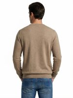 Ανδρικό Πλεκτό Πουλόβερ με Λαιμόκοψη 34-305 Μπεζ - Image 4